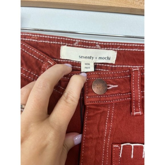 NWT Seventy + Mochi Mabel Jean Patch Pocket High Rise Wide Leg Dark Rust - Picture 5 of 8